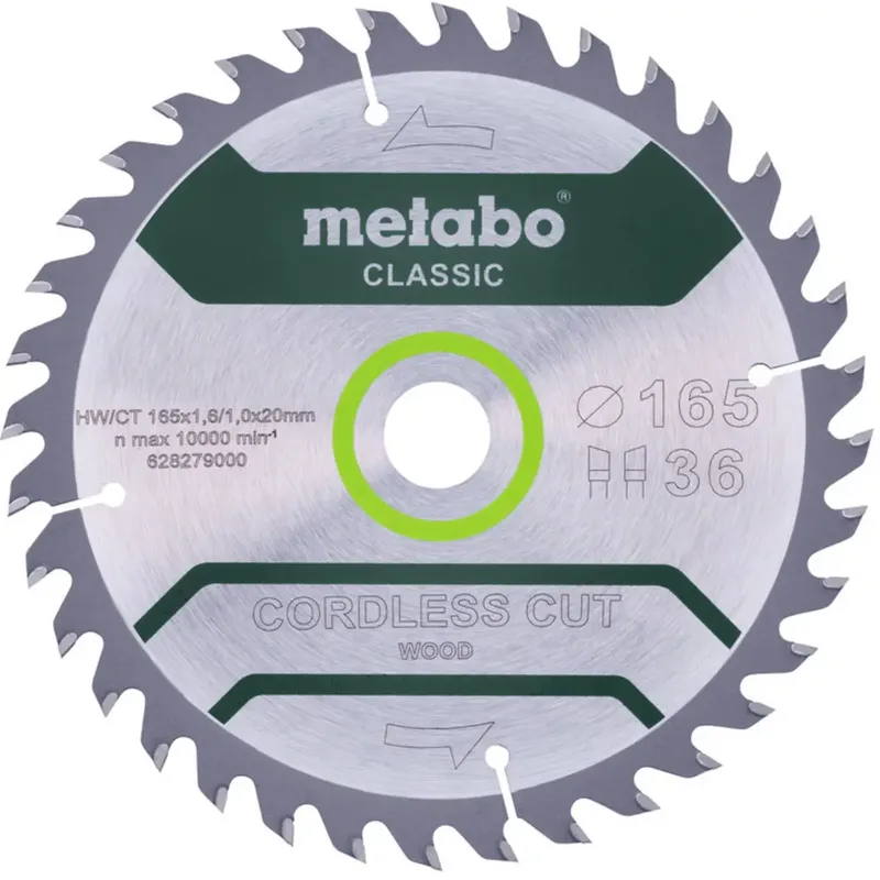 CORDLESS CUT WOOD CLASSIC 628279000 Lame de scie circulaire 165 x 20 x 1 mm Nombre de dents: 36 1 pc(s) de Metabo – image du produit