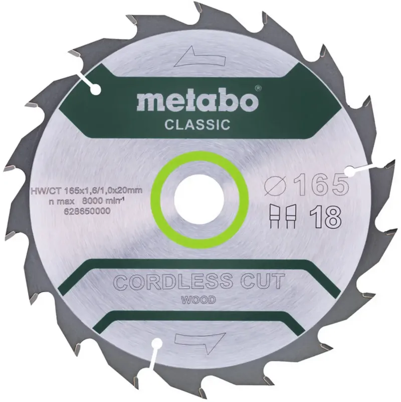 CORDLESS CUT WOOD CLASSIC 628650000 Lame de scie circulaire 165 x 20 x 1 mm Nombre de dents: 18 1 pc(s) de Metabo – image du produit