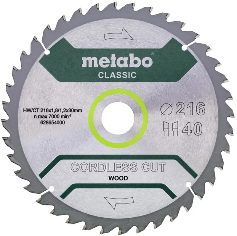 CORDLESS CUT WOOD CLASSIC 628654000 Lame de scie circulaire 216 x 30 x 1.2 mm Nombre de dents: 40 1 pc(s) de Metabo – image du produit