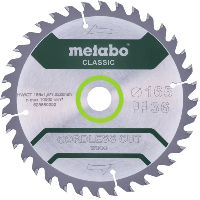 CORDLESS CUT WOOD CLASSIC 628660000 Lame de scie circulaire 165 x 20 x 1 mm Nombre de dents: 36 1 pc(s) de Metabo – image du produit