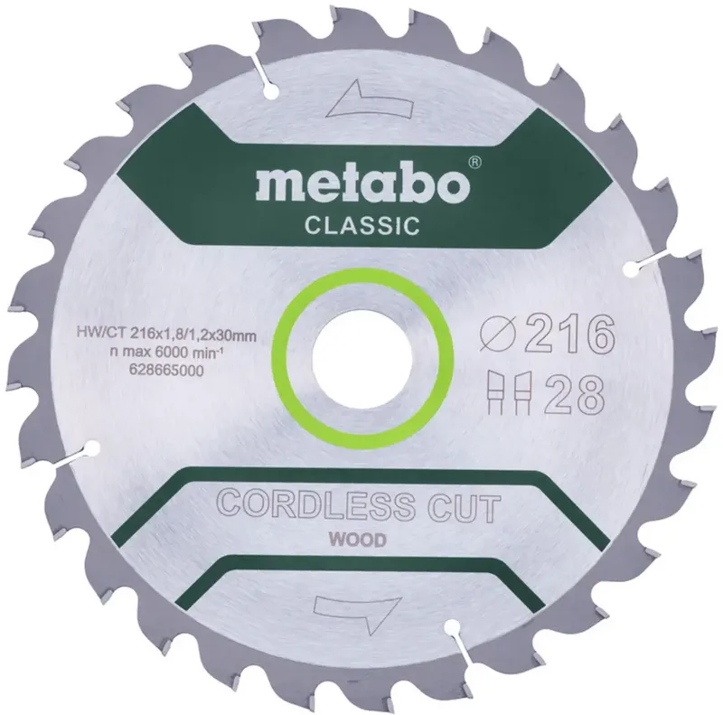 CORDLESS CUT WOOD CLASSIC 628665000 Kreissägeblatt 216 x 30 x 1.2 mm Zähneanzahl: 28 1 St. van Metabo – productafbeelding