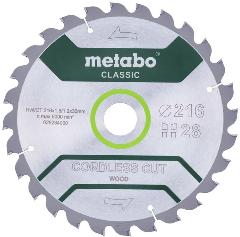 Cordless Cut Wood Serie - Cirkelzaagblad - 216mm - 28 Tanden - HW/CT van Metabo – productafbeelding