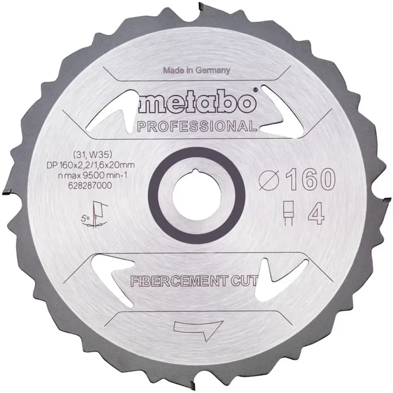 FIBERCEMENT CUT PROFESSIONAL 628287000 Lame de scie circulaire 160 x 20 x 1.6 mm Nombre de dents: 4 1 pc(s) de Metabo – image du produit
