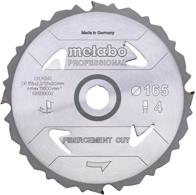 FIBERCEMENT CUT PROFESSIONAL 628289000 Lame de scie circulaire 165 x 20 x 1.6 mm Nombre de dents: 4 1 pc(s) de Metabo – image du produit
