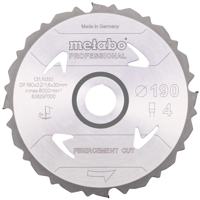 FIBERCEMENT CUT PROFESSIONAL 628297000 Kreissägeblatt 190 x 30 x 1.6 mm Zähneanzahl: 4 1 St. by Metabo – product image