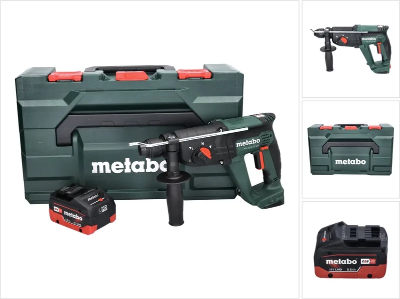 KH 18 LTX 24 accu combihamer 18 V 2,1 J SDS plus + 1x accu 5,5 Ah + metaBOX - zonder lader von Metabo – Produktbild