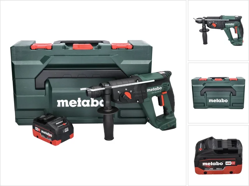 KH 18 LTX 24 accu combihamer 18 V 2.1 J SDS plus + 1x accu 8.0 Ah + metaBOX - zonder lader fra Metabo – produktbillede