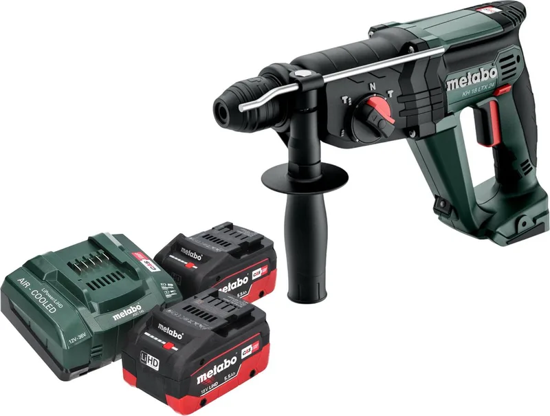 KH 18 LTX 24 accu combihamer 18 V 2,1 J SDS Plus + 2x LiHD accu 5,5 Ah + lader de Metabo – image du produit