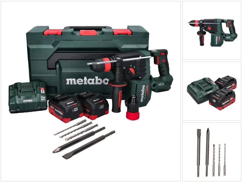 KH 18 LTX BL 28 Q accu-boorhamer 18 V 3 J SDS plus Brushless + 2x accu 5,5 Ah + oplader + 5-delige boor- en beitel set + metaBOX de Metabo – image du produit