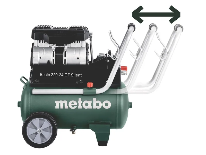 Kompressor Basic 220-24 OF Silent, 1100 W, max. 8 bar, 24 l, Inklusive Universal-Schnellkupplung, Zuggriff mit Gummierung by Metabo – product image 3 of 5