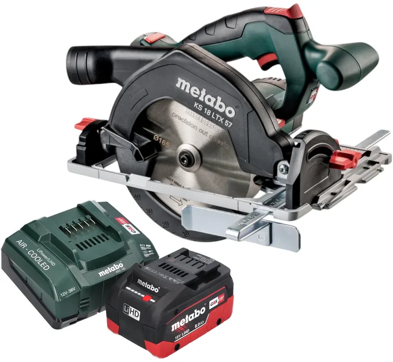 KS 18 LTX 57 Accucirkelzaag 18 V 165 mm + 1x LiHD accu 8.0 Ah + lader von Metabo – Produktbild