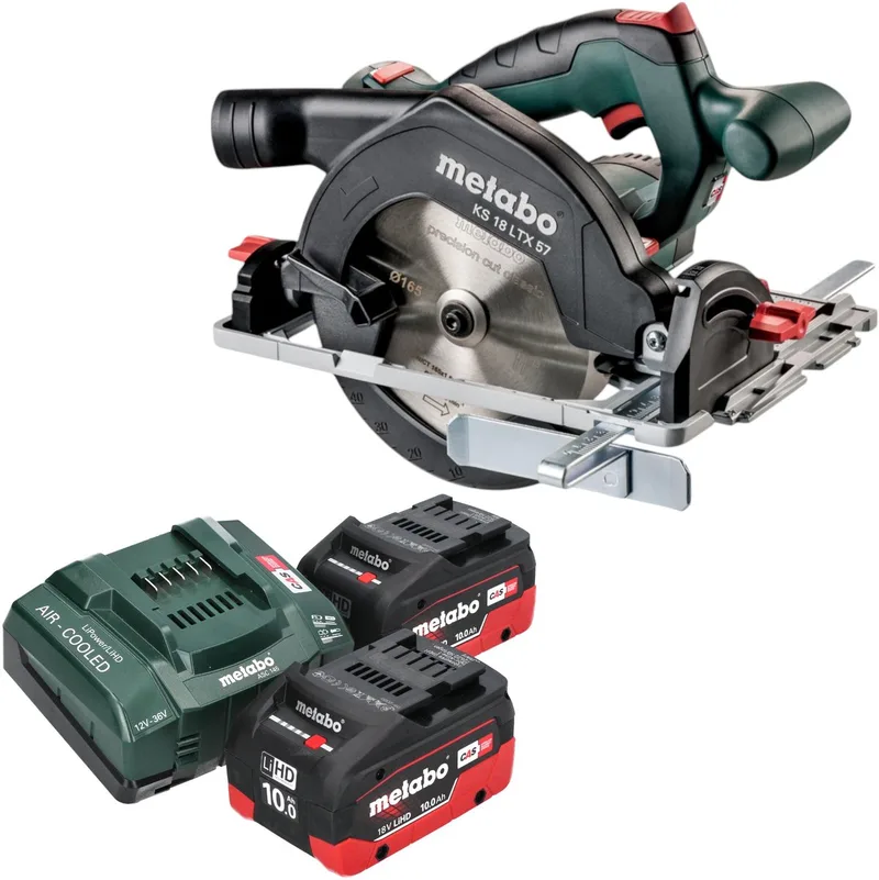 KS 18 LTX 57 Accucirkelzaag 18 V 165 mm + 2x LiHD accu 10.0 Ah + lader von Metabo – Produktbild