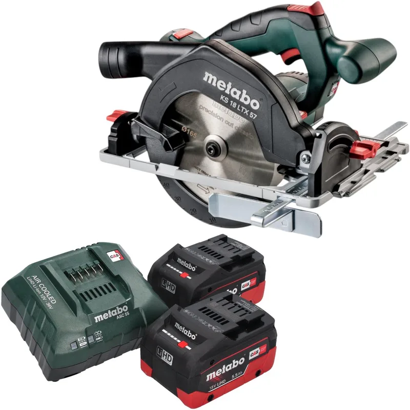 KS 18 LTX 57 Accucirkelzaag 18 V 165 mm + 2x LiHD accu 5,5 Ah + lader de Metabo – image du produit