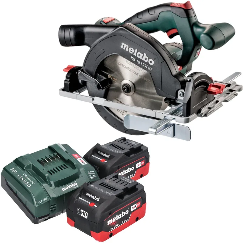 KS 18 LTX 57 Accucirkelzaag 18 V 165 mm + 2x LiHD accu 8.0 Ah + lader fra Metabo – produktbillede