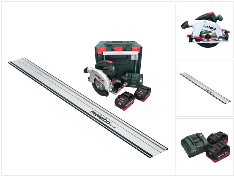 KS 18 LTX 66 BL accu-handcirkelzaag 18 V 165 mm + 2x accu 5,5 Ah + oplader + geleiderail + metaBOX von Metabo – Produktbild
