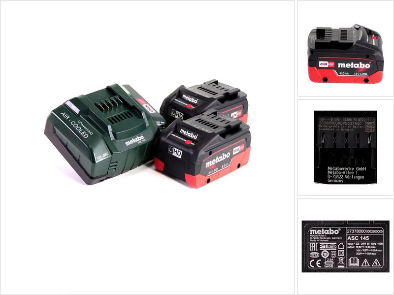 LiHD 2x accupack 18V 8.0Ah ( 625369000 ) + Metabo lader ASC 145 ( 627378000 ) de Metabo – image du produit