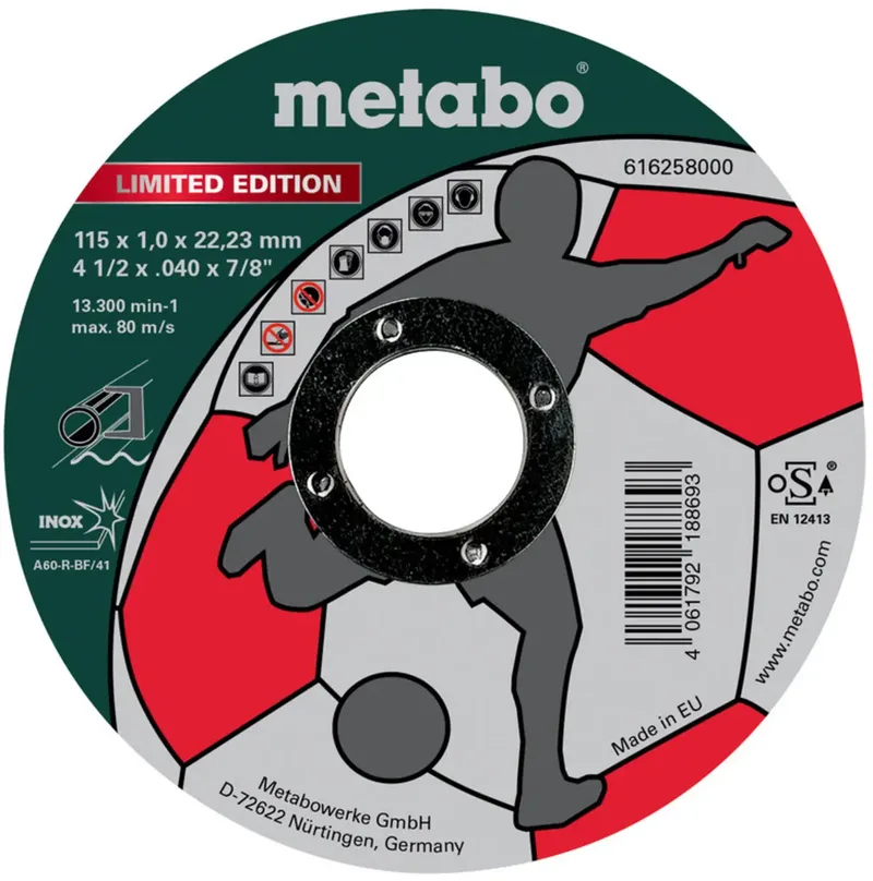 Limited Edition Soccer 616258000 Trennscheibe gerade 115 mm 1 St. Edelstahl, Stahl de Metabo – image du produit