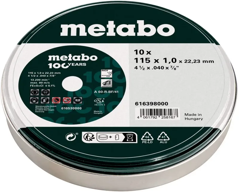 Metabo 616398000 Trennscheibe 115 mm 10 St. Edelstahl (rostfrei) de Metabo – image du produit