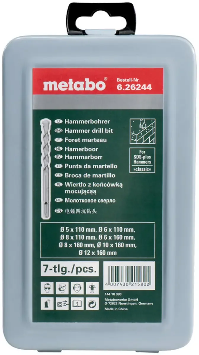 Metabo 626244000 Beton-Spiralbohrer-Set 7teilig 5 mm, 6 mm, 6 mm, 8 mm, 8 mm, 10 mm, 12 mm SDS-Plus 7 St. de Metabo – image du produit