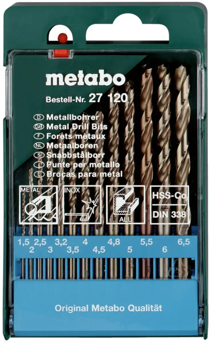 Metabo 627120000 Metall-Spiralbohrer-Set 13teilig 1.5 mm, 2 mm, 2.5 mm, 3 mm, 3.2 mm, 3.5 mm, 4 mm, 4.5 mm, 4.8 mm, 5 mm, 5.5 mm, 6 mm, 6.5 mm 1 St. de Metabo – image du produit