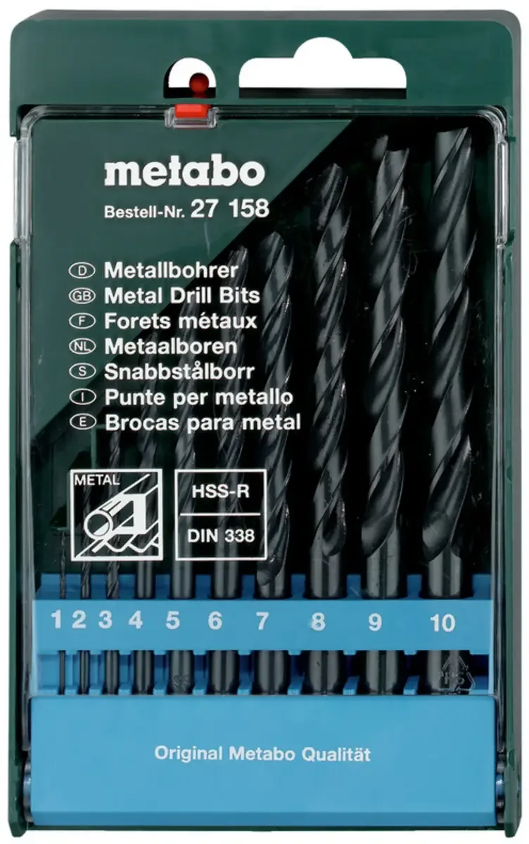 Metabo 627158000 Metall-Spiralbohrer-Set 10teilig 1 mm, 2 mm, 3 mm, 4 mm, 5 mm, 6 mm, 7 mm, 8 mm, 9 mm, 10 mm 10 St. de Metabo – image du produit