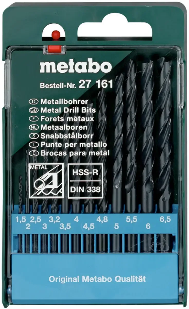 Metabo 627161000 Metall-Spiralbohrer-Set 13teilig 1.5 mm, 2 mm, 2.5 mm, 3 mm, 3.2 mm, 3.5 mm, 4 mm, 4.5 mm, 4.8 mm, 5 mm, 5.5 mm, 6 mm 13 St. fra Metabo – produktbillede