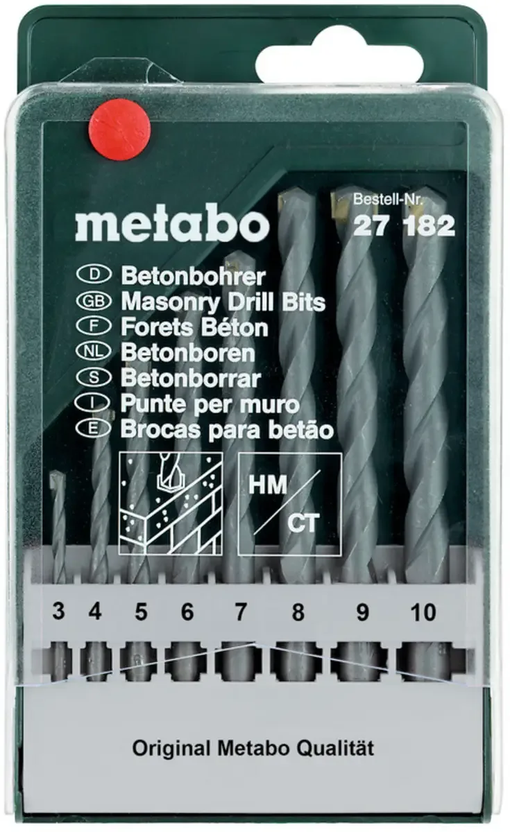Metabo 627182000 Beton-Spiralbohrer-Set 8teilig 3 mm, 4 mm, 5 mm, 6 mm, 7 mm, 8 mm, 9 mm, 10 mm Zylinderschaft 8 St. de Metabo – image du produit