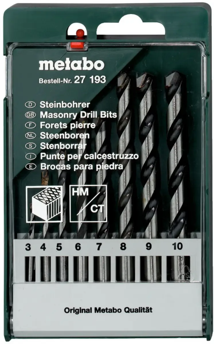 Metabo 627193000 Stein-Spiralbohrer-Set 8teilig 3 mm, 4 mm, 5 mm, 6 mm, 7 mm, 8 mm, 9 mm, 10 mm Zylinderschaft 1 St. fra Metabo – produktbillede