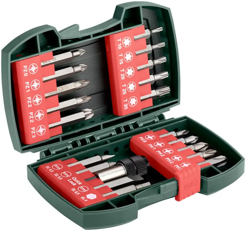 Metabo 630454000 Bit-Set 20teilig Schlitz, Kreuzschlitz Phillips, Kreuzschlitz Pozidriv, Innen-Sechskant, Innen-Sechsrund de Metabo – image du produit