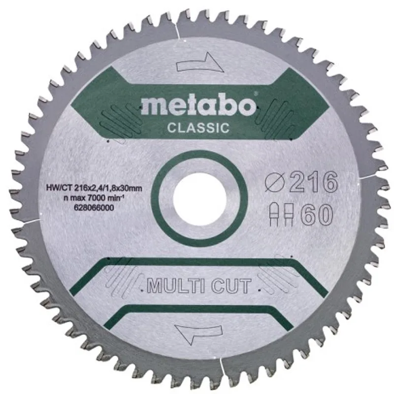 MULTI CUT CLASSIC 628655000 Cirkelzaagblad 216 x 30 x 1.8 mm Aantal tanden: 60 1 stuk(s) de Metabo – image du produit