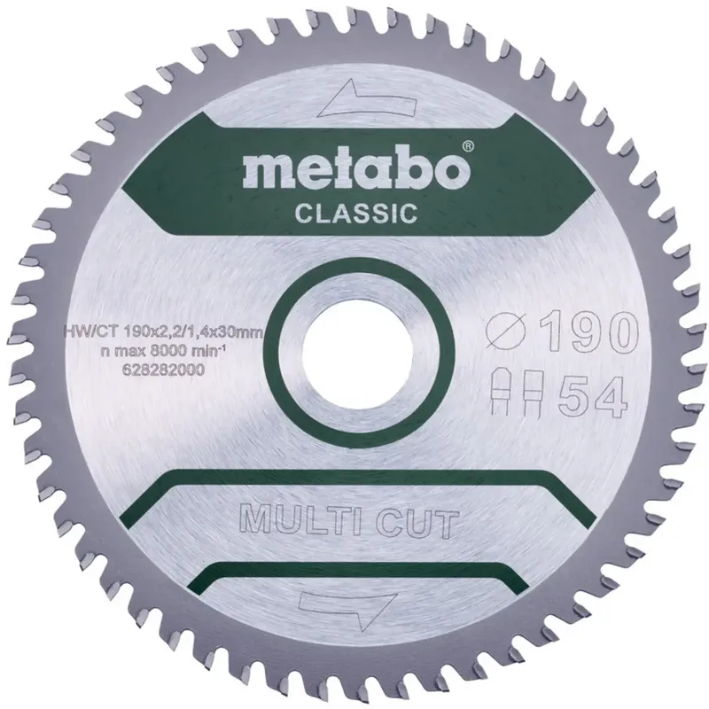 MULTI CUT CLASSIC 628663000 Kreissägeblatt 190 x 30 x 1.4 mm Zähneanzahl: 54 1 St. von Metabo – Produktbild