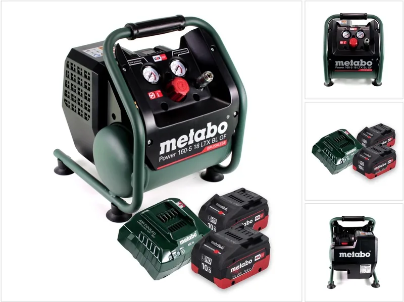 Power 160-5 18 LTX BL OF accucompressor 18 V 8,0 bar borstelloos + 2x oplaadbare accu 10,0 Ah + lader de Metabo – image du produit