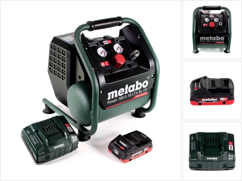 Power 160-5 18 LTX BL OF accucompressor 18 V 8,0 bar borstelloos + 1x LiHD accupack 4,0 Ah + lader de Metabo – image du produit