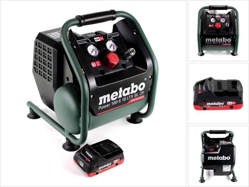 Power 160-5 18 LTX BL OF Snoerloze compressor 18 V 8,0 bar Brushless + 1x LiHD accupack 4,0 Ah - zonder lader de Metabo, Rouge – image du produit