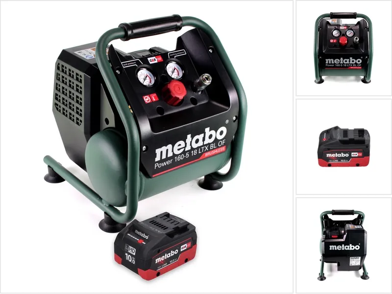 Power 160-5 18 LTX BL OF Snoerloze compressor 18 V 8,0 bar Brushless + 1x accu 10,0 Ah - zonder lader de Metabo, Noir – image du produit