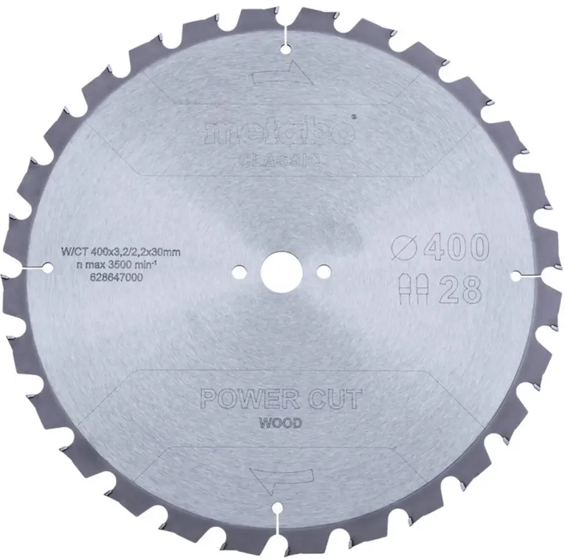 POWER CUT WOOD CLASSIC 628647000 Lame de scie circulaire 400 x 30 x 2.2 mm Nombre de dents: 28 1 pc(s) de Metabo – image du produit