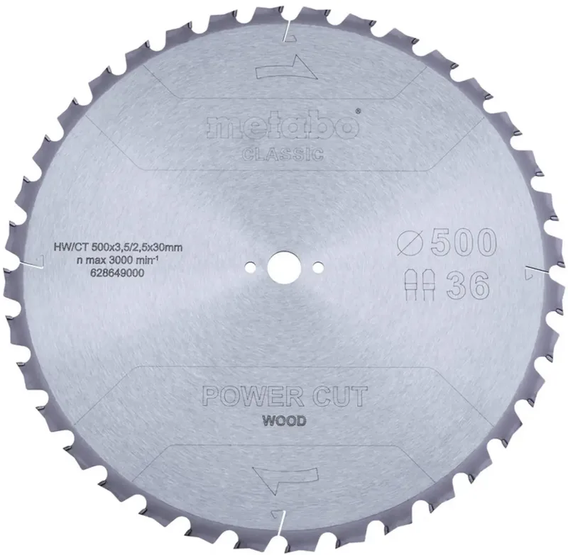 POWER CUT WOOD CLASSIC 628649000 Lame de scie circulaire 500 x 30 x 2.8 mm Nombre de dents: 36 1 pc(s) de Metabo – image du produit