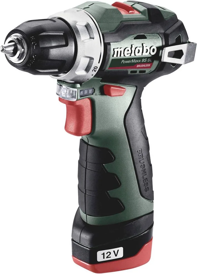 Akku-Bohrschrauber PowerMaxx BS BL Kunststoffkoffer; 12V 2x2Ah Li-Power + LC 40 von Metabo – Produktbild