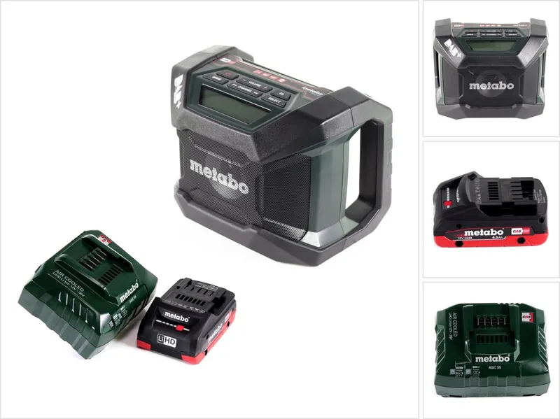 R 12-18 DAB+ BT accu bouwradio 12-18 V DAB+ + 1x LiHD accu 4,0 Ah + oplader de Metabo, Vert – image du produit