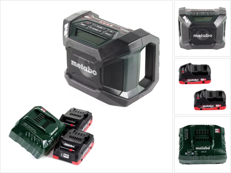 R 12-18 DAB+ BT accu bouwradio 12-18 V DAB+ + 2x LiHD accu 4,0 Ah + oplader de Metabo, Vert – image du produit