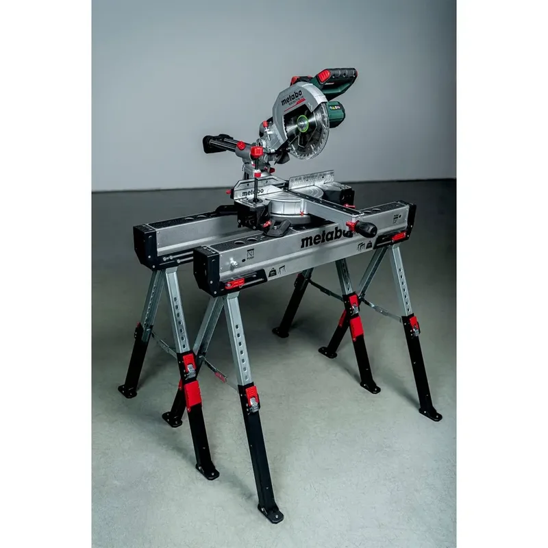 Sägebock Arbeitsbock Set MAB 82, 1180 kg max. Belastbarkeit, (2-St), höhenverstellbare Standbeine, klappbar, Tragegriff für Transport by Metabo, Black, Silver – product image 6 of 6