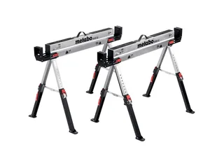 Sägebock Arbeitsbock Set MAB 82, 1180 kg max. Belastbarkeit, (2-St), höhenverstellbare Standbeine, klappbar, Tragegriff für Transport by Metabo, Black, Silver – product image 1 of 6
