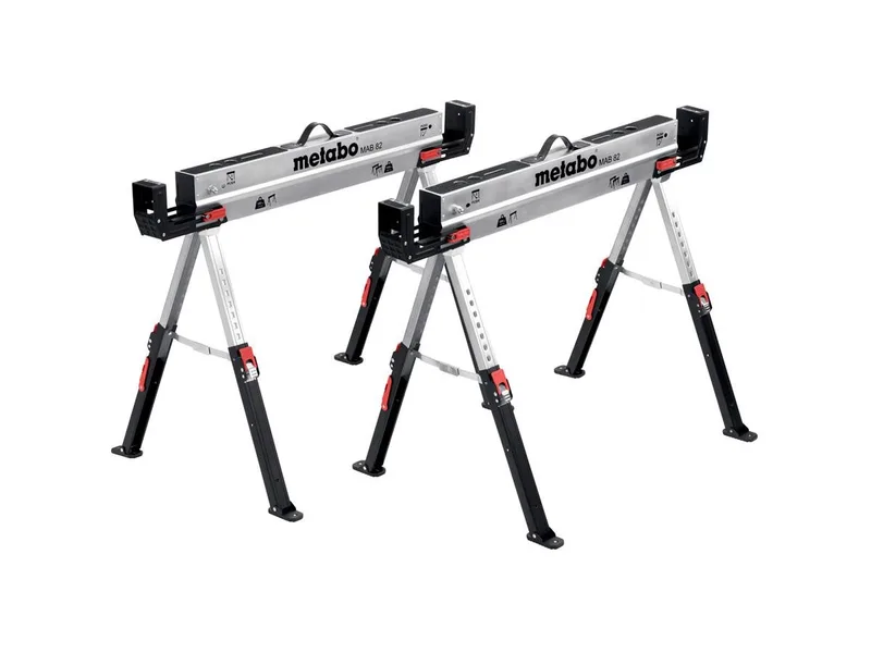 Sägebock Arbeitsbock Set MAB 82, 1180 kg max. Belastbarkeit, (2-St), höhenverstellbare Standbeine, klappbar, Tragegriff für Transport by Metabo, Black, Silver – product image 1 of 6
