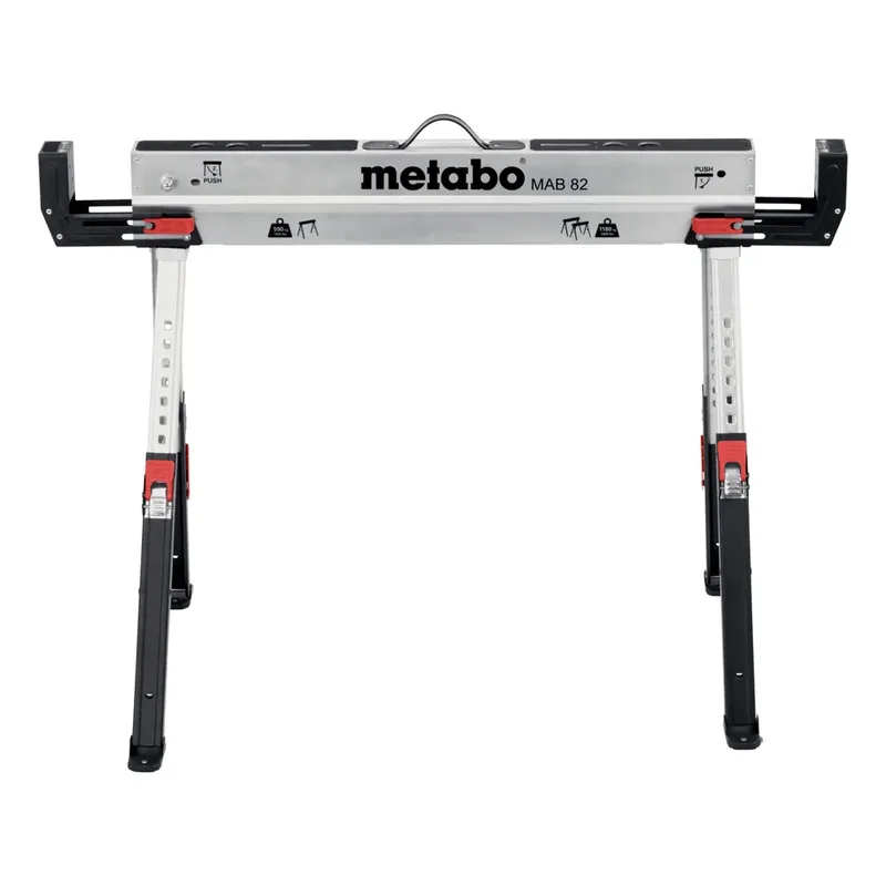 Sägebock Arbeitsbock Set MAB 82, 1180 kg max. Belastbarkeit, (2-St), höhenverstellbare Standbeine, klappbar, Tragegriff für Transport by Metabo, Black, Silver – product image 3 of 6