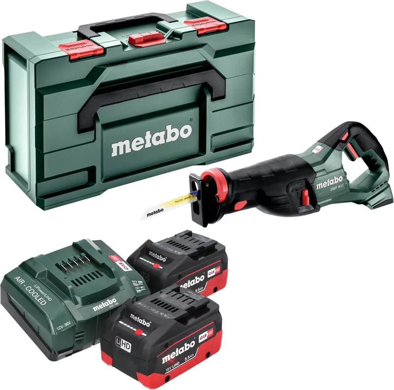 SSEP 18 LT accu-reciprozaag 18 V 32 mm + 2x LiHD accu 5,5 Ah + oplader + Metabox von Metabo – Produktbild