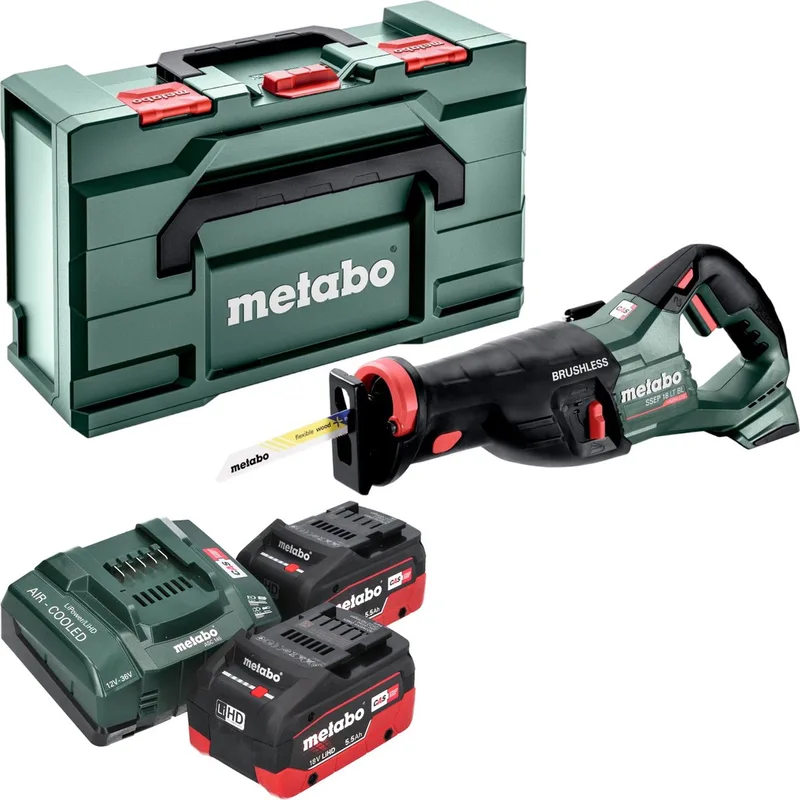 SSEP 18 LT BL accu reciprozaag 18 V 32 mm borstelloos + 2x LiHD accu 5,5 Ah + lader + metabox von Metabo – Produktbild