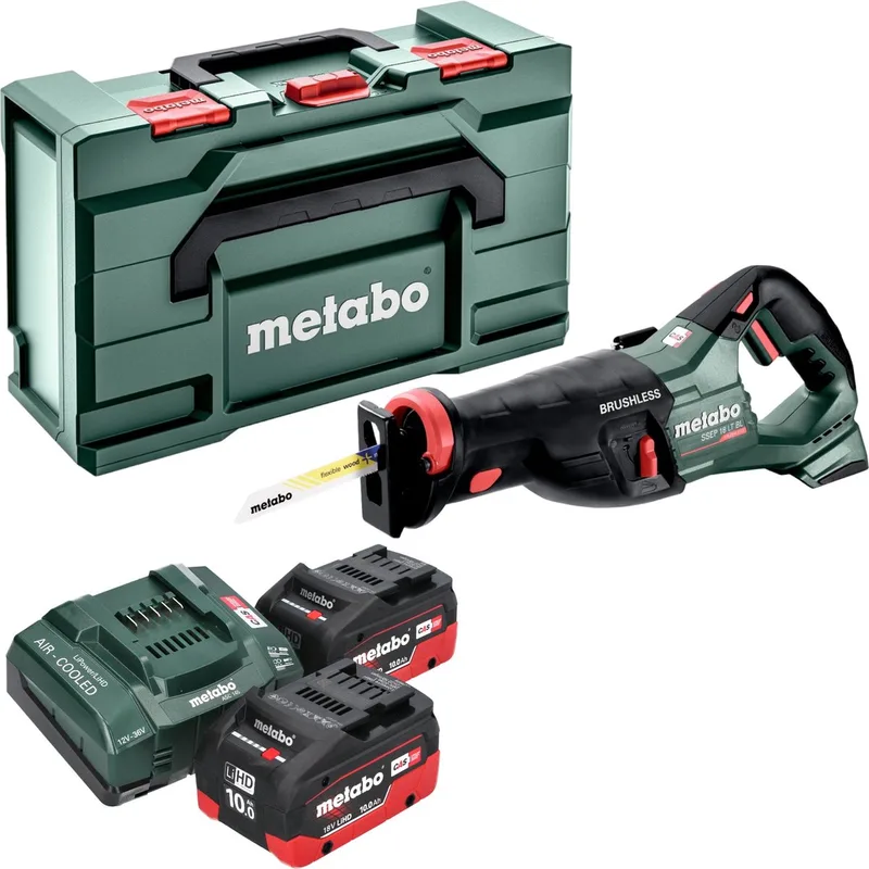 SSEP 18 LT BL accu reciprozaag 18 V 32 mm borstelloos + 2x LiHD accu 10.0 Ah + lader + metabox från Metabo – produktbild