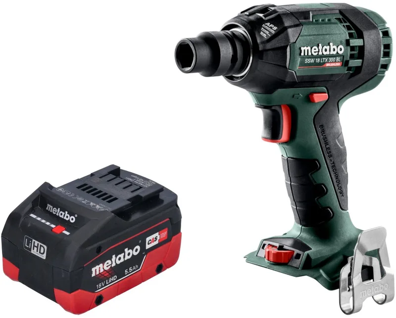 SSW 18 LTX 300 BL accu-slagmoersleutel 18 V 300 Nm 1/2" borstelloos + 1x LiHD accu 5,5 Ah - zonder oplader von Metabo – Produktbild
