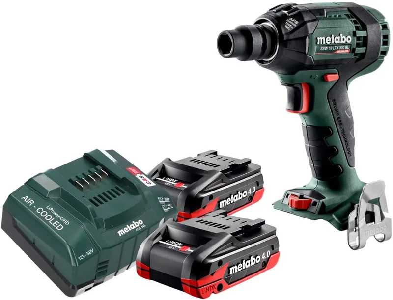 SSW 18 LTX 300 BL accu-slagmoersleutel 18 V 300 Nm 1/2" borstelloos + 2x LiHDX accu 4,0 Ah + oplader von Metabo – Produktbild