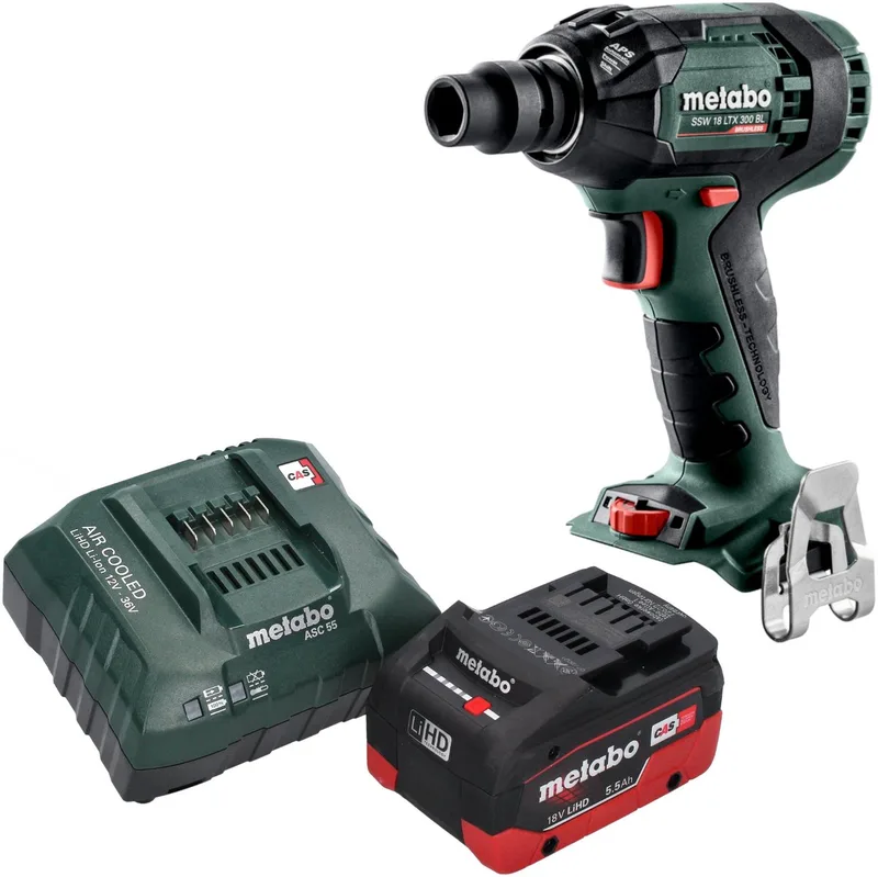 SSW 18 LTX 300 BL accu-slagschroevendraaier 18 V 300 Nm 1/2" borstelloos + 1x LiHD-accu 5,5 Ah + oplader de Metabo – image du produit